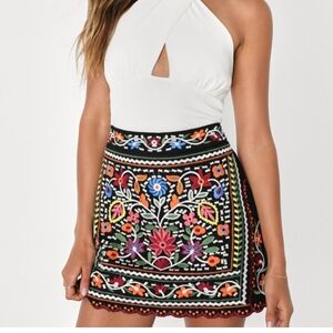 Don't Stop the Party Black Embroidered Mini Skirt